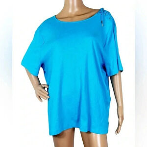 Lauren Ralph Lauren 100% Cotton Lace Up Shoulder Short Sleeve Top Size 3X EUC!!